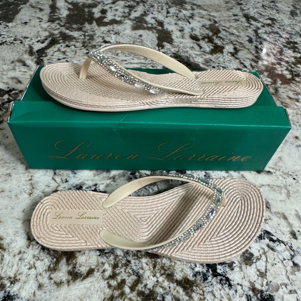 Lauren Lorraine Nude Sandals with Rhinestone Accents‎